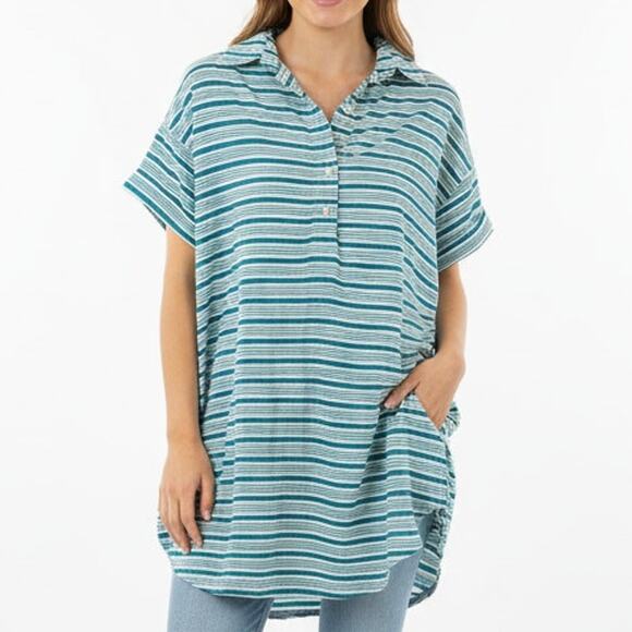 Faithful The Brand Blue Stripe Shirt Dress Tunic Size Small - Picture 2 of 7